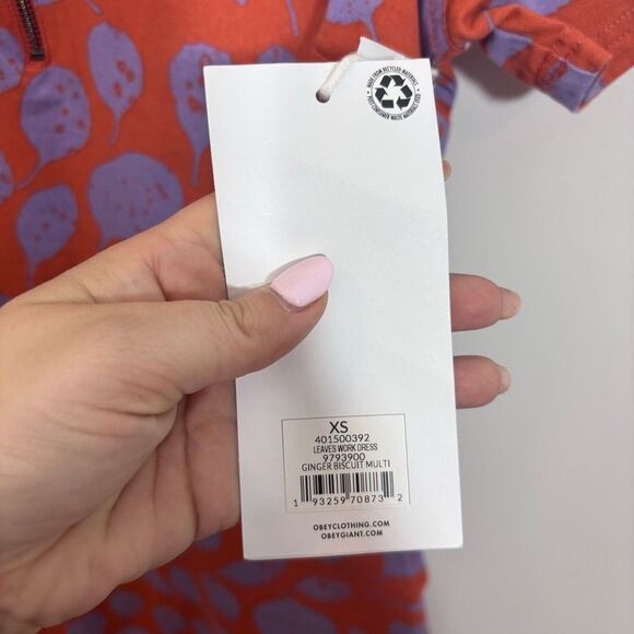 OBEY LEAVES WORK DRESS NEW with tags Size XS GINGER BISCUIT MULTI - Picture 12 of 16